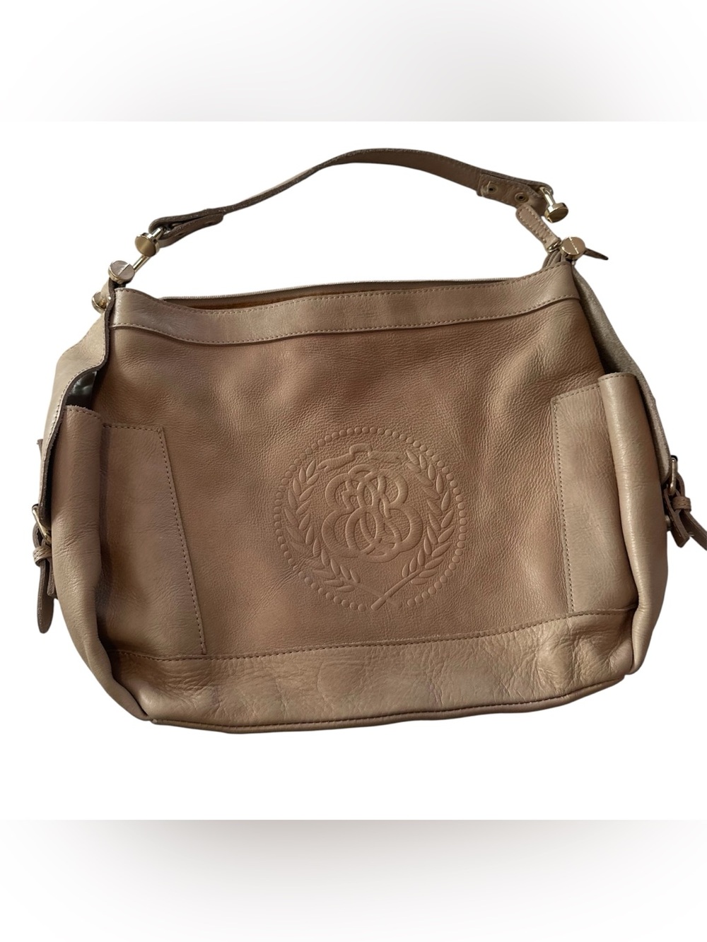 Vintage Yajna Beige Pebbled leather shoulder bag